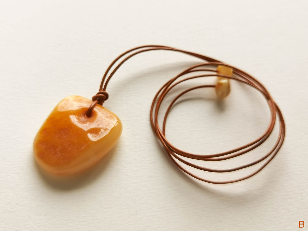 Thumbnail: Matt yellow color natural amber pendant on leather strand with natural hole