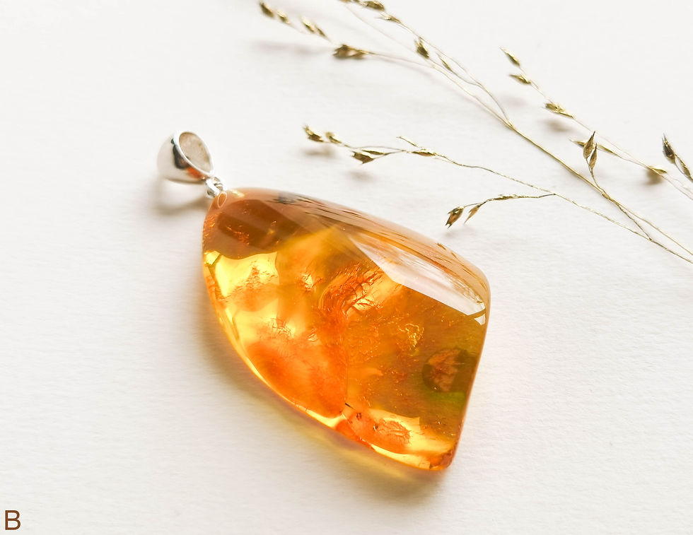 Thumbnail: Natural amber unique rhombus shape lemon and cognac colors pendant