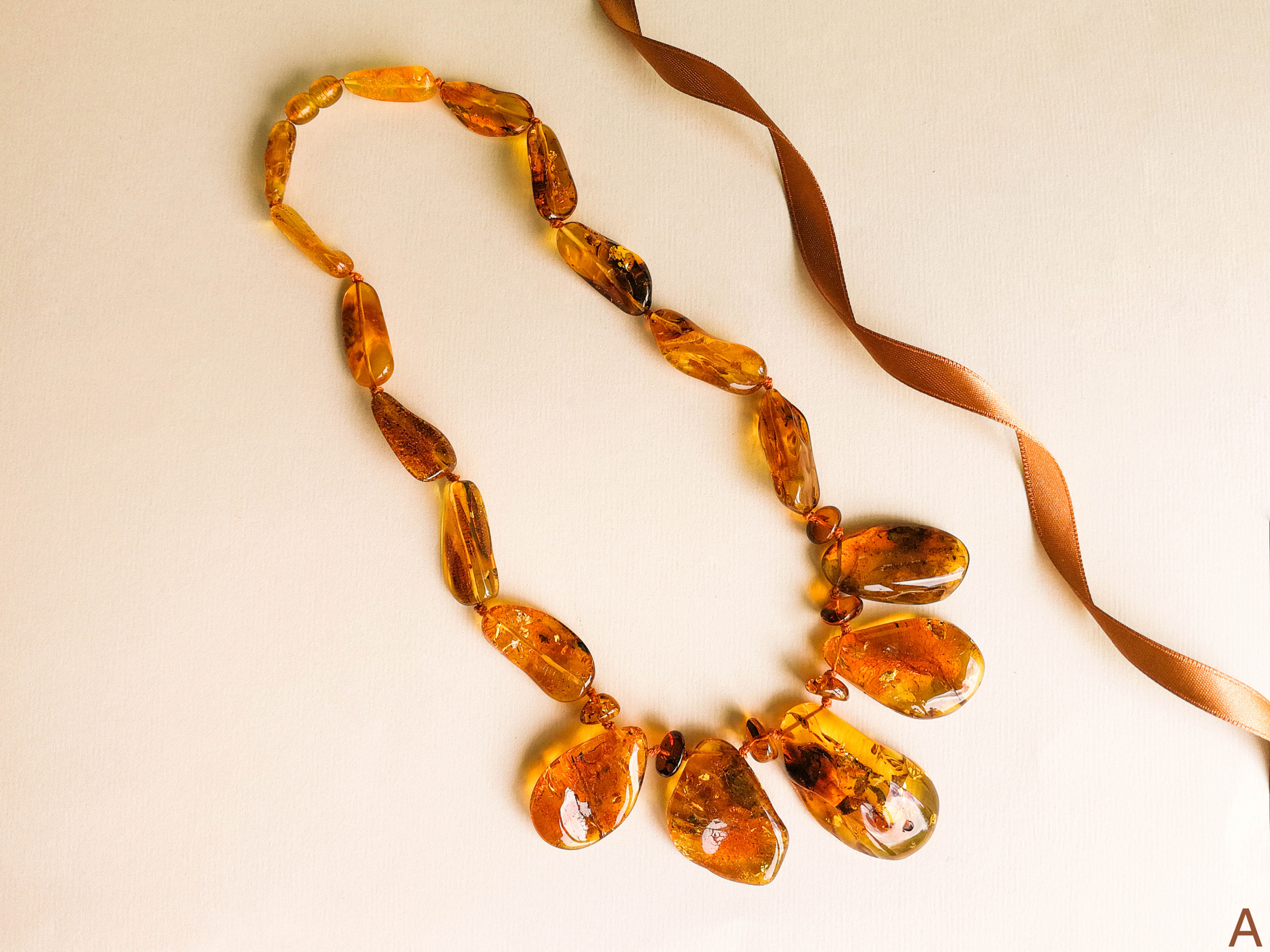 Cognac color genuine amber natural shape beads boho necklace