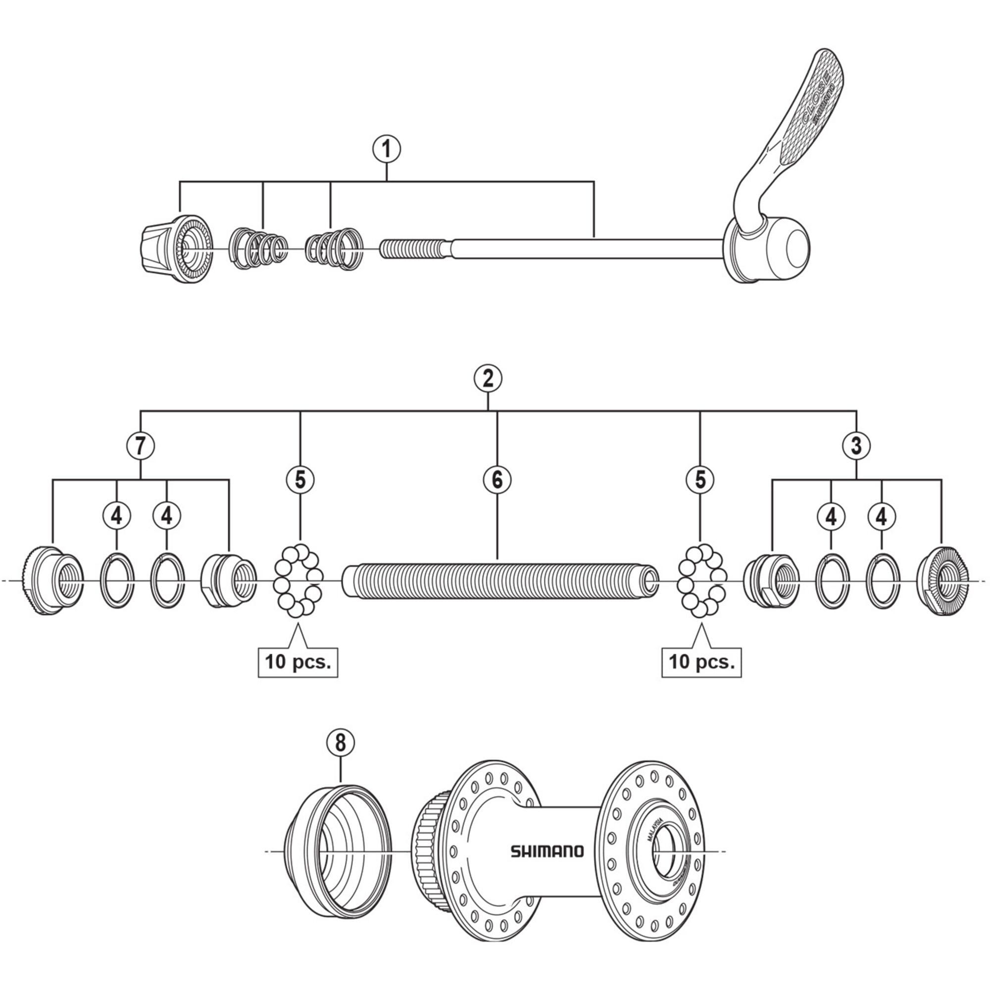 Shimano HB-RM66 complete hub axle, 108 mm