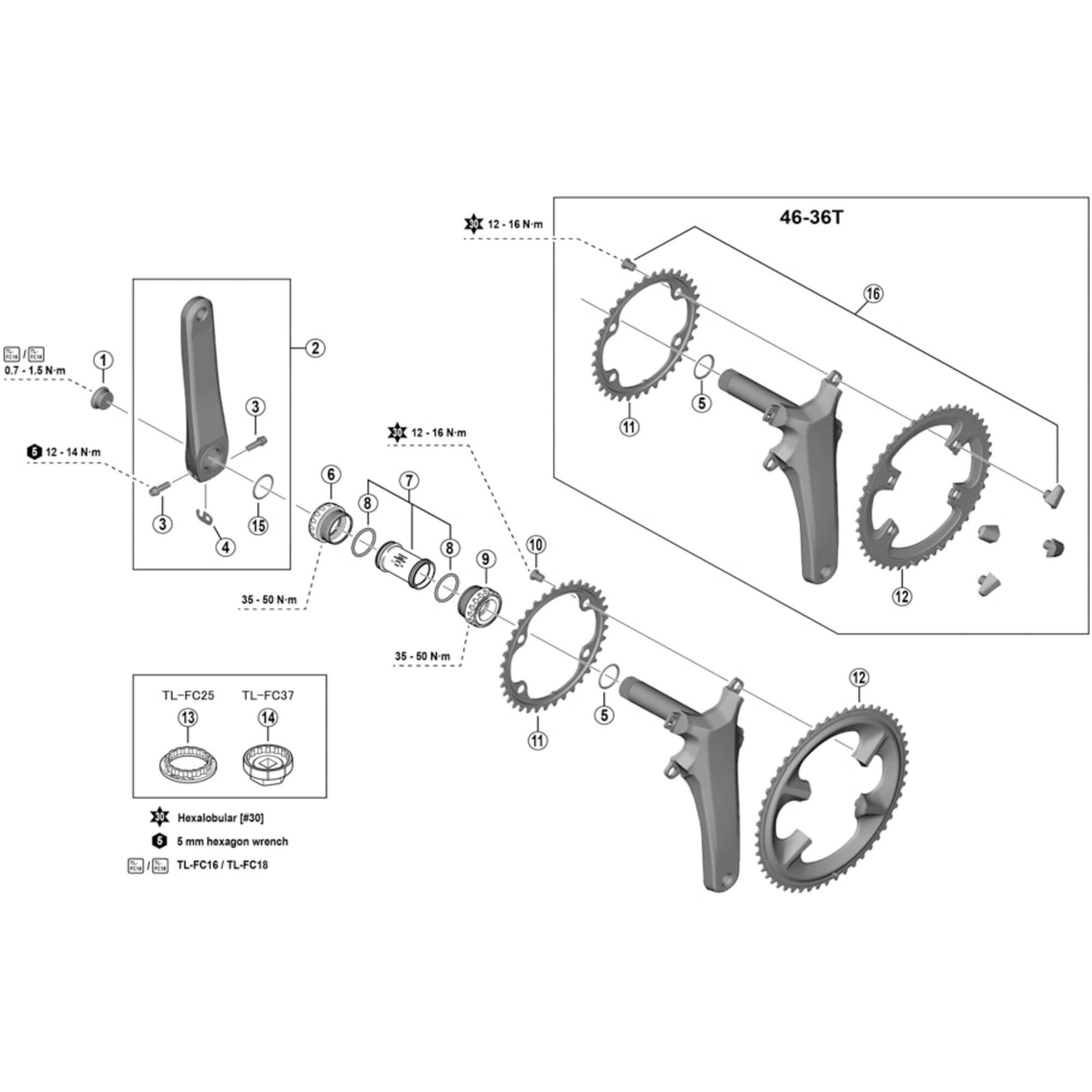 Shimano FC-R8100 fixing bolt and cover set, M8 x 10.1 mm, for 46-36T
