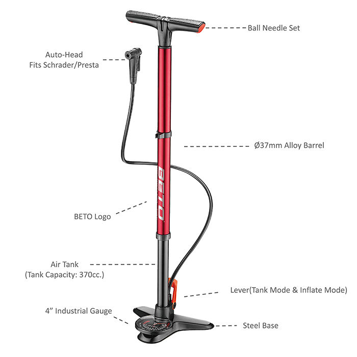 Thumbnail: Beto Surge Tubeless Floor Pump with Integrated 160 PSI Gauge