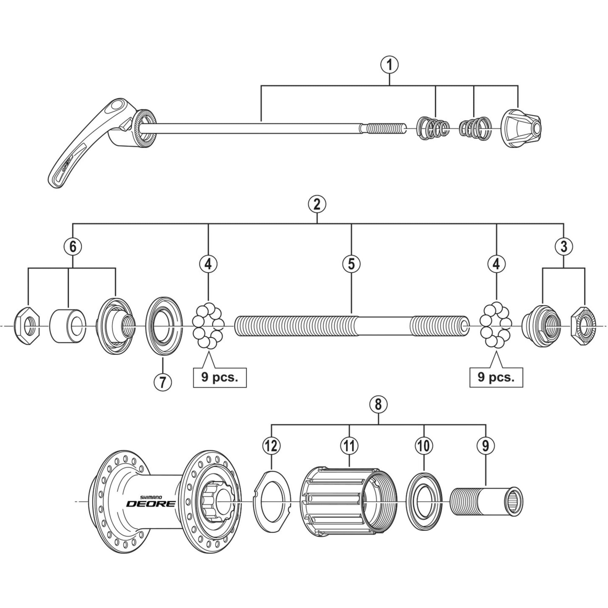 Shimano FH-T610 complete hub axle, 146 mm
