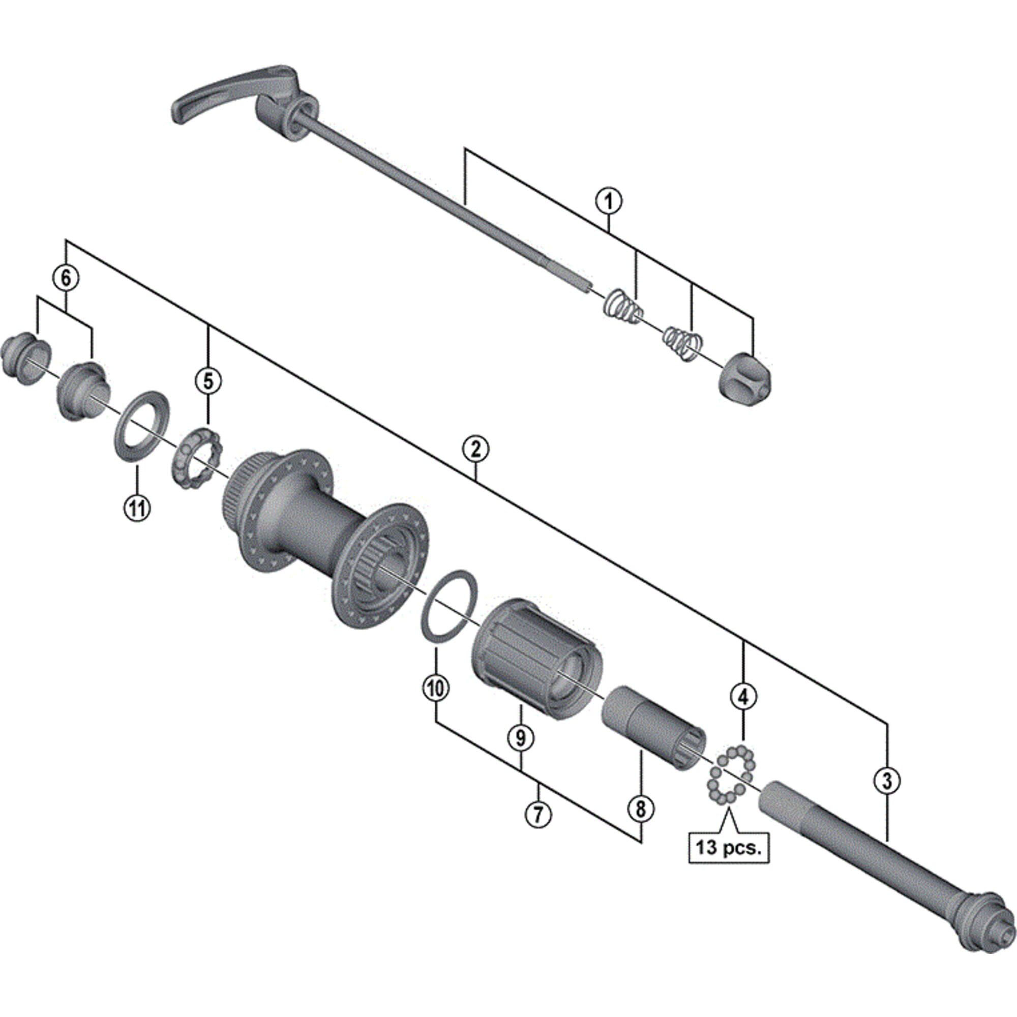 Shimano FH-M8000 complete quick release, 173 mm