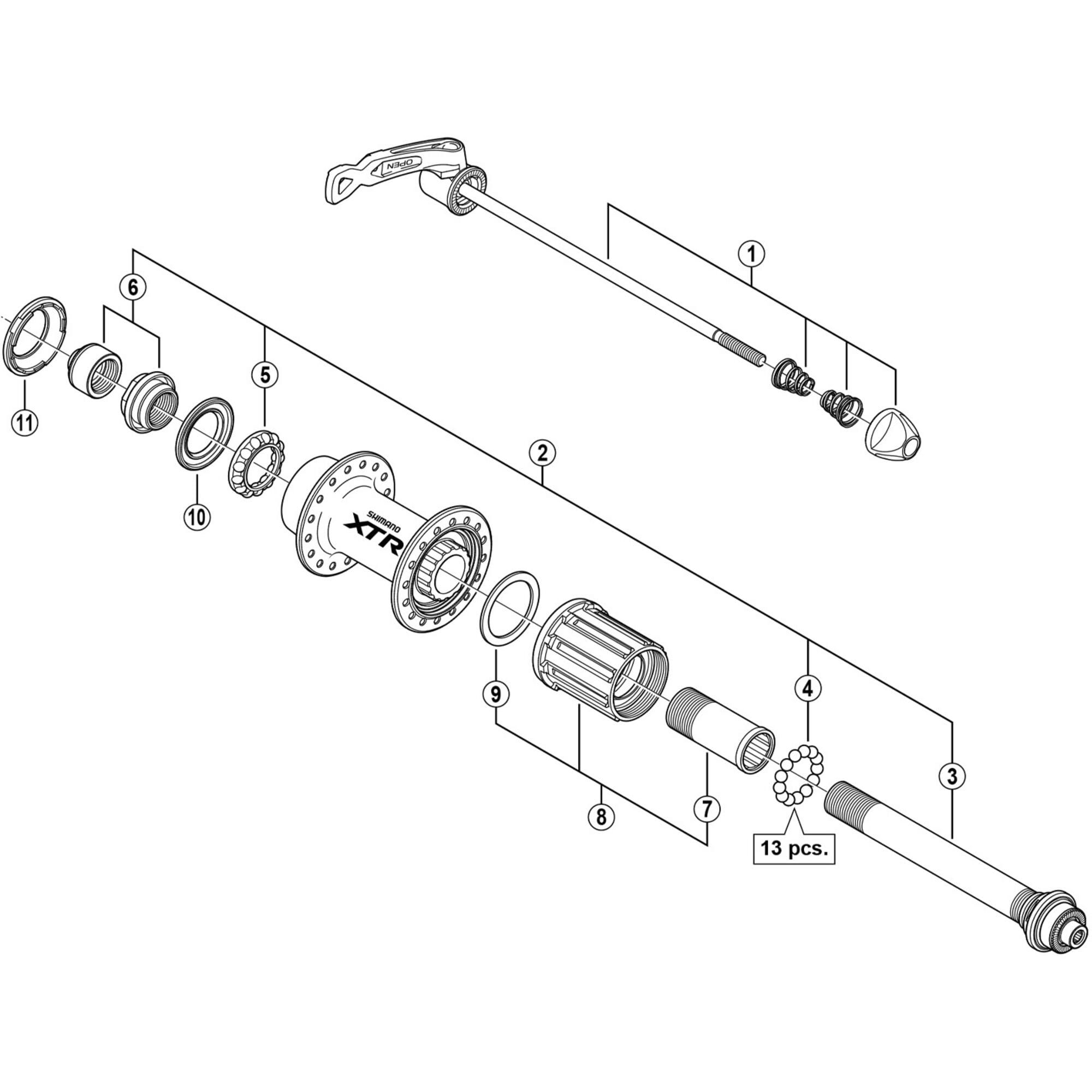 Shimano FH-M970 lock nut, cone and cover - left hand