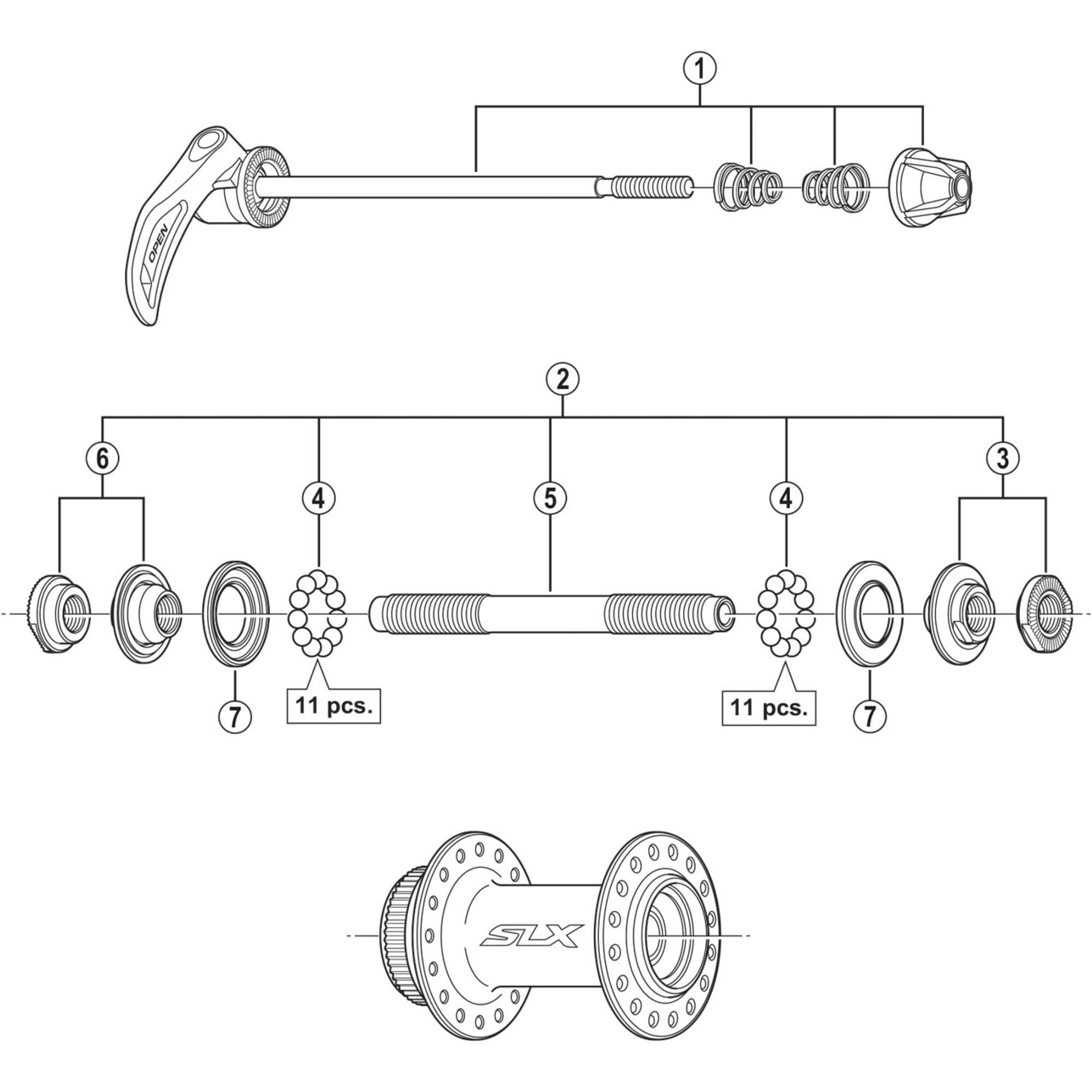 Shimano HB-M675 complete hub axle 108 mm