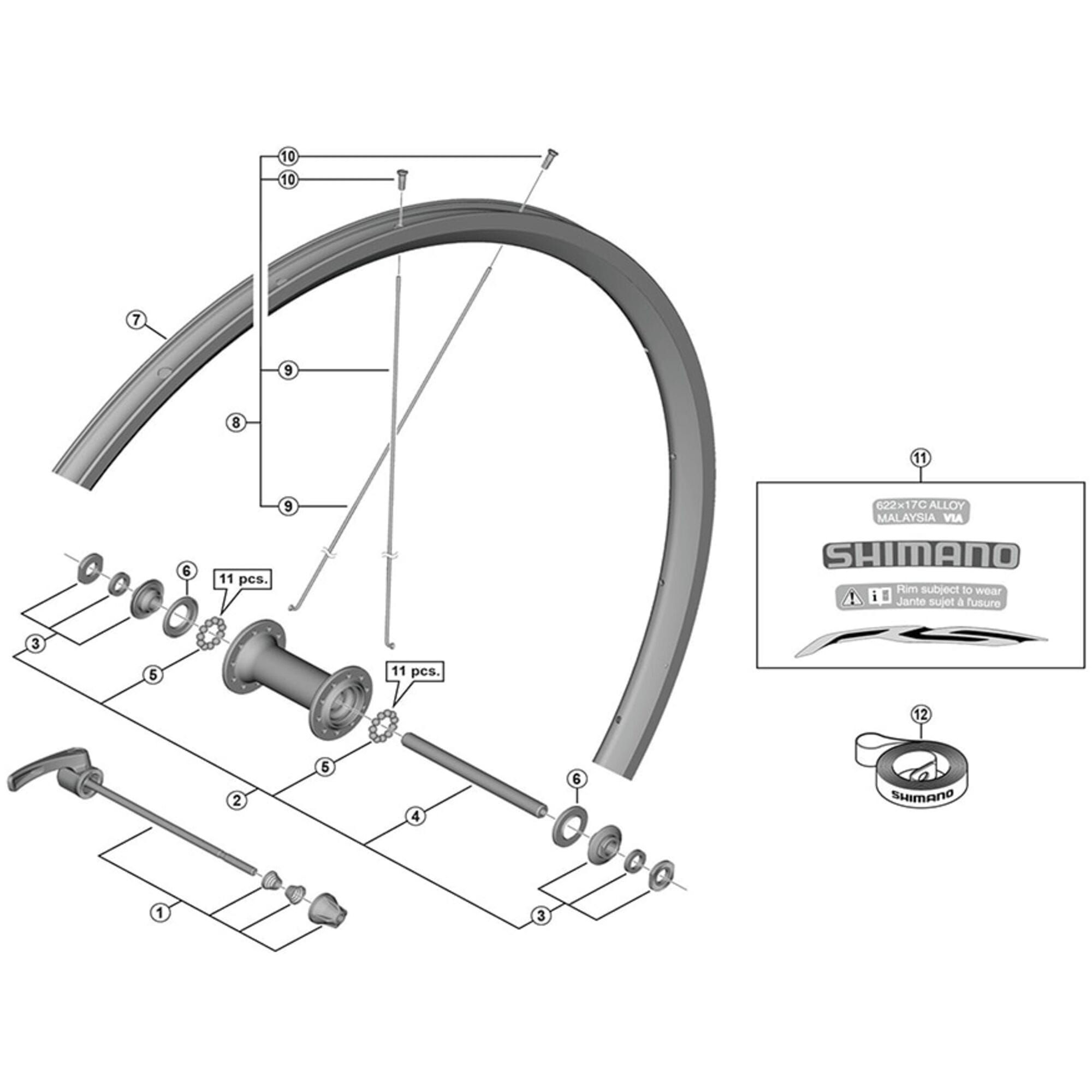 Shimano WH-RS100-F complete hub axle, 108 mm