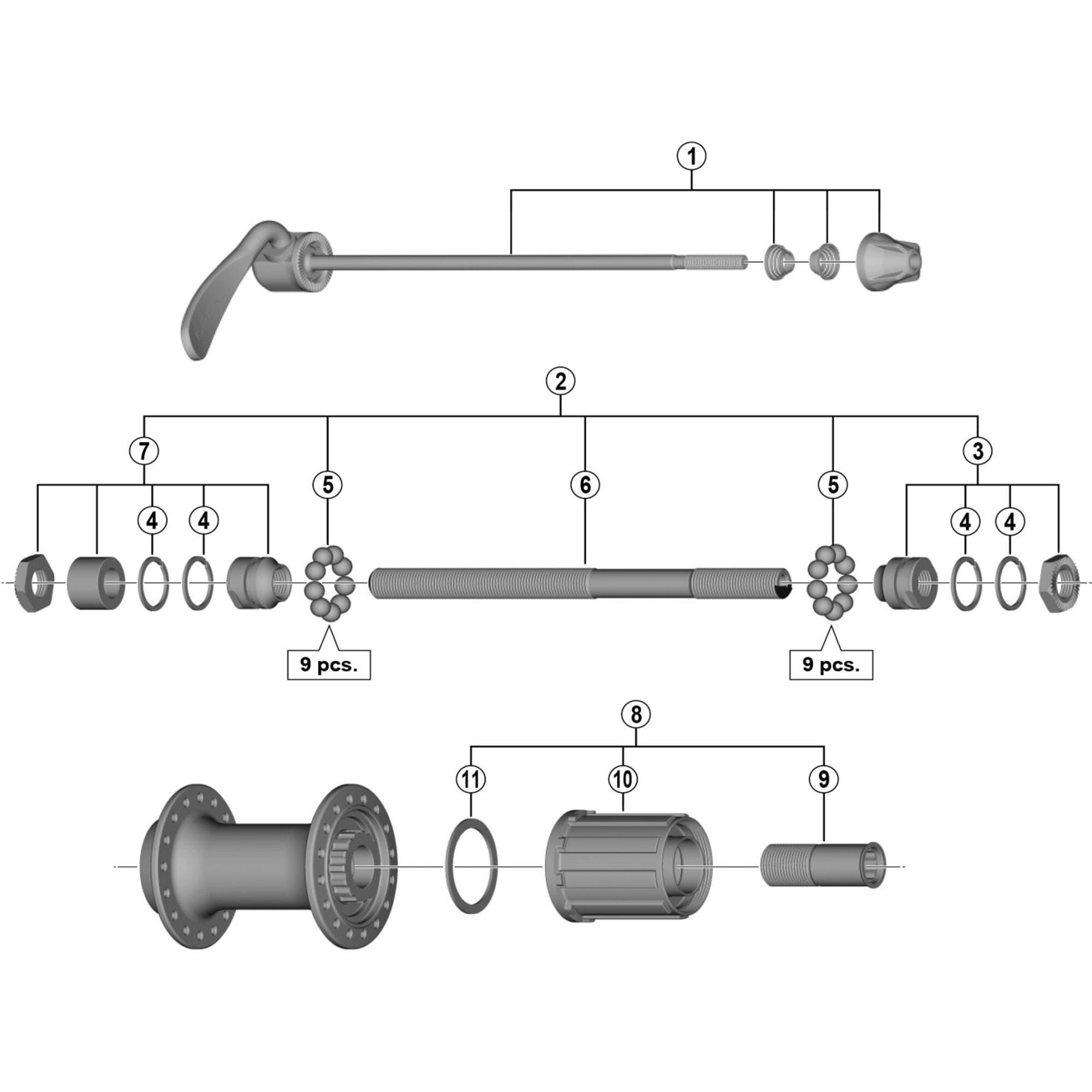 Shimano FH-T3000 Complete hub axle, 146 mm