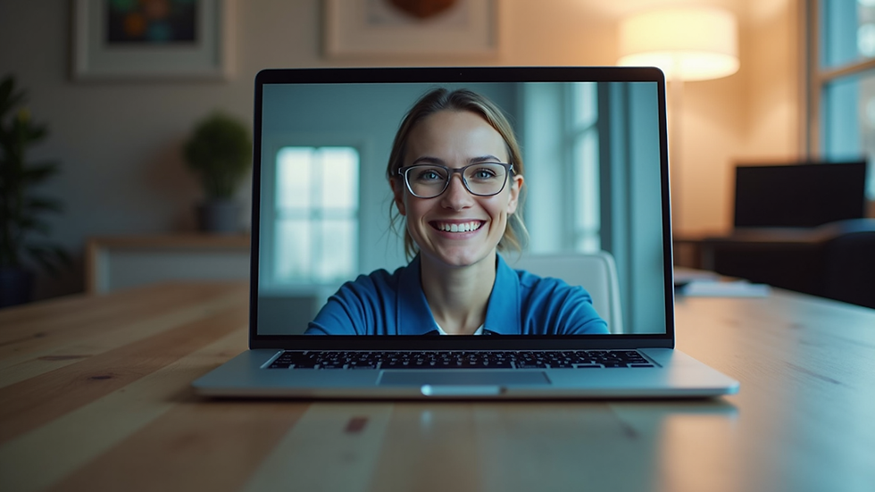 Eye-level view of a laptop on a desk showing a virtual consultation screen