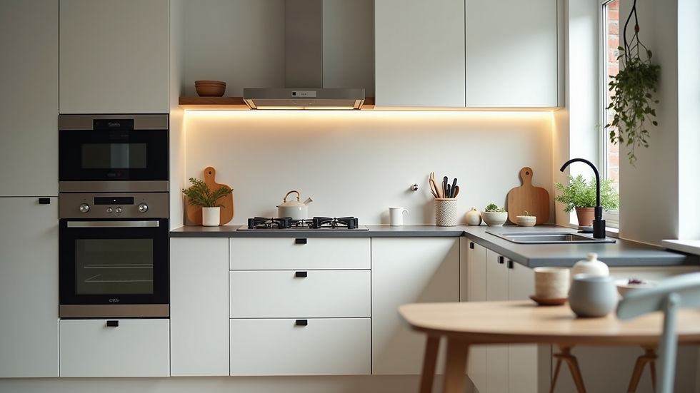 Eye-level view of a beautifully renovated kitchen with modern appliances