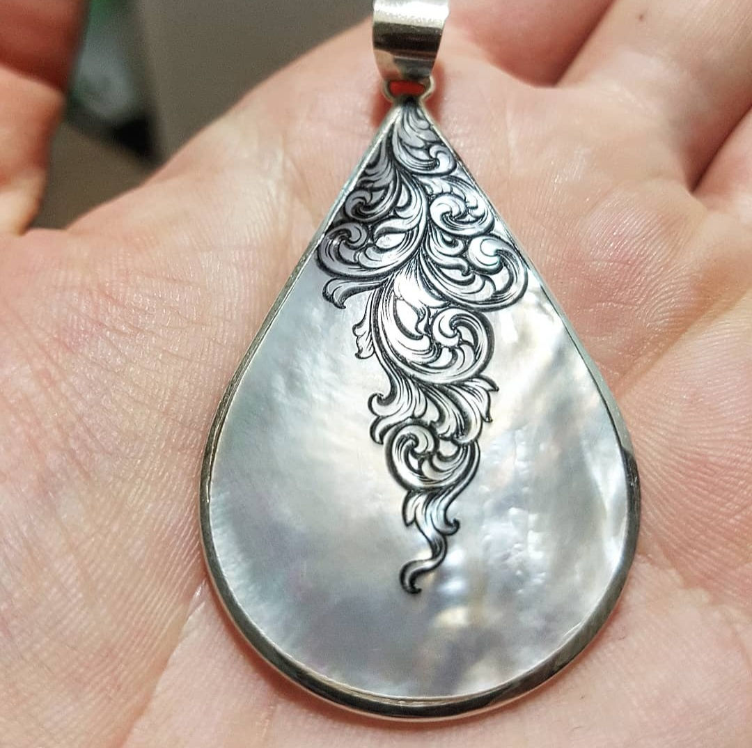 Engraved 925 Mother of Pearl Pendant on Paracord