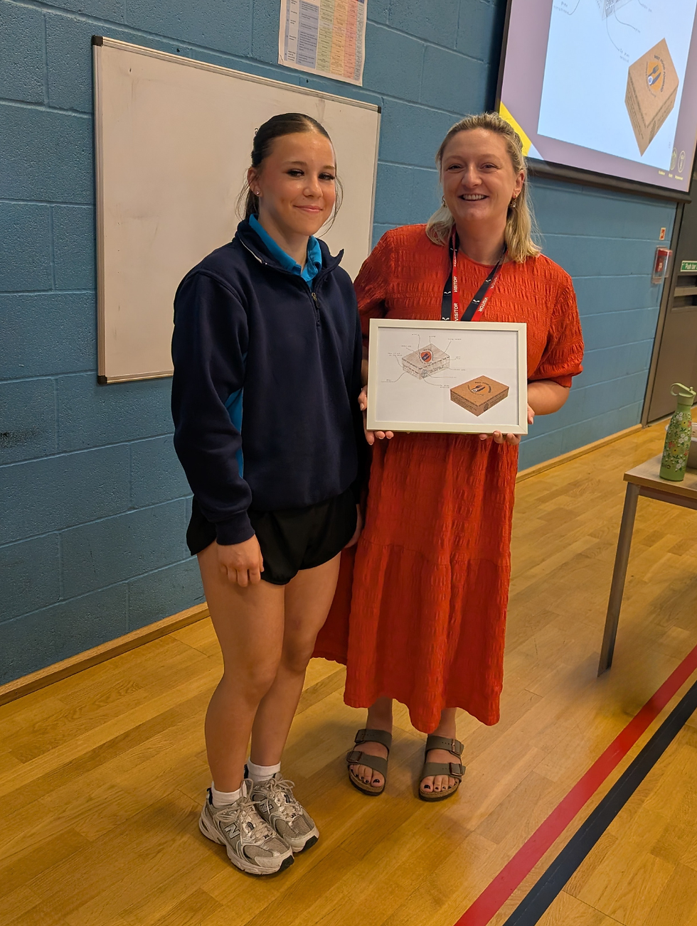  Lauren Rathbone presenting Lillie with her award at the end-of-year assembly