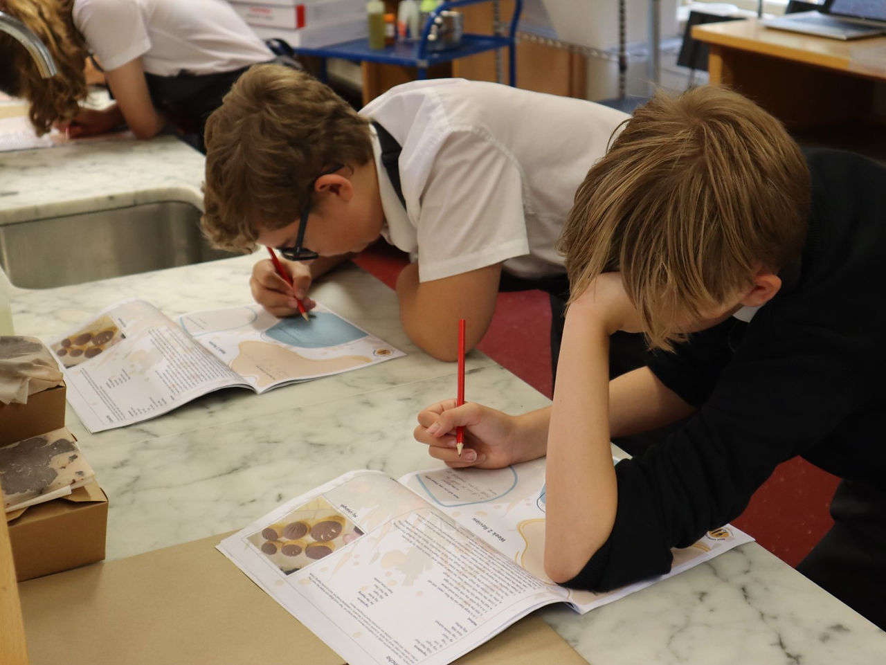 Pupils cooking food in a cookery class