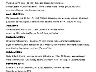 Club ESPOIR le calendrier 2016