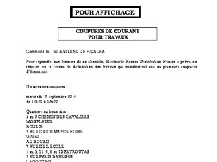 EDF Coupures de courant TRAVAUX