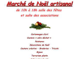 MARCHE DE NOEL ARTISANAL ! 4 et 5 Décembre, à la salle des fêtes. Venez nombreux !