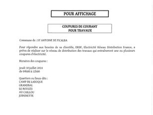 Coupures de courant TRAVAUX