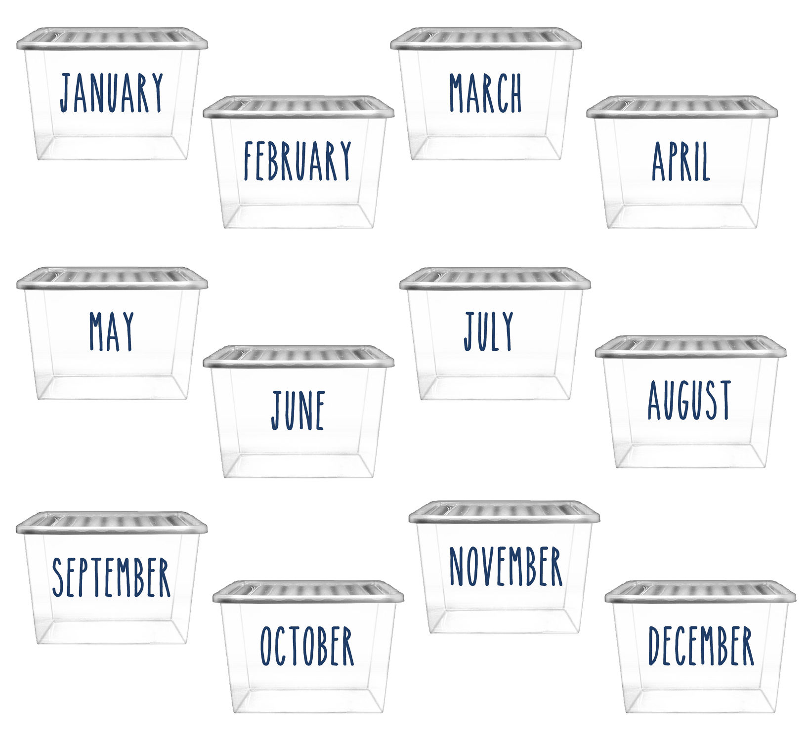Months of the Year - set of 12 x Stickers for Storage/Organisation