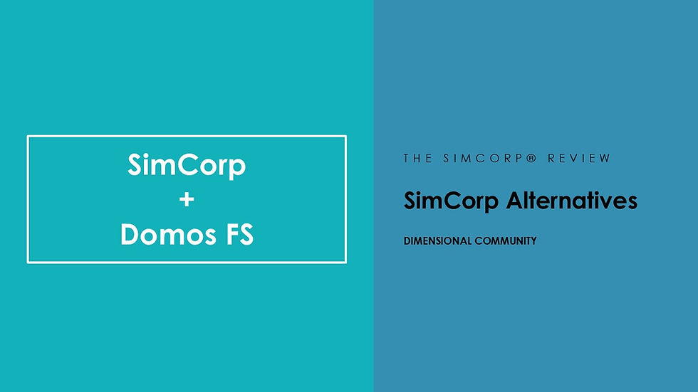 Front cover page with 2 colored frames and text saying SimCorp + Domos FS to reflect the merger. Title is SimCorp Alternatives. 