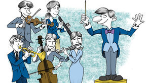 Cartoon illustratging SimCorp Service Platform as an orchestra.