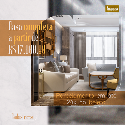 post para redes sociais de móveis planejados com sala moderna e oferta a partir de 17 mil reais
