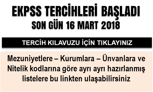EKPSS TERCİHLERİ BAŞLADI - SON GÜN 16 MART 2018