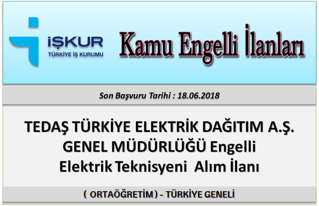 TEDAŞ TÜRKİYE ELEKTRİK DAĞITIM A.Ş. GENEL MÜDÜRLÜĞÜ Engelli Elektrik Teknisyeni Alım İlanı