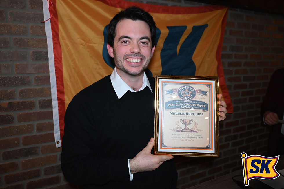 Mitchell Hurtubise was awarded Most Clutch Performance at the 2025 SportsKlub Honours & Hall of Fame banquet.