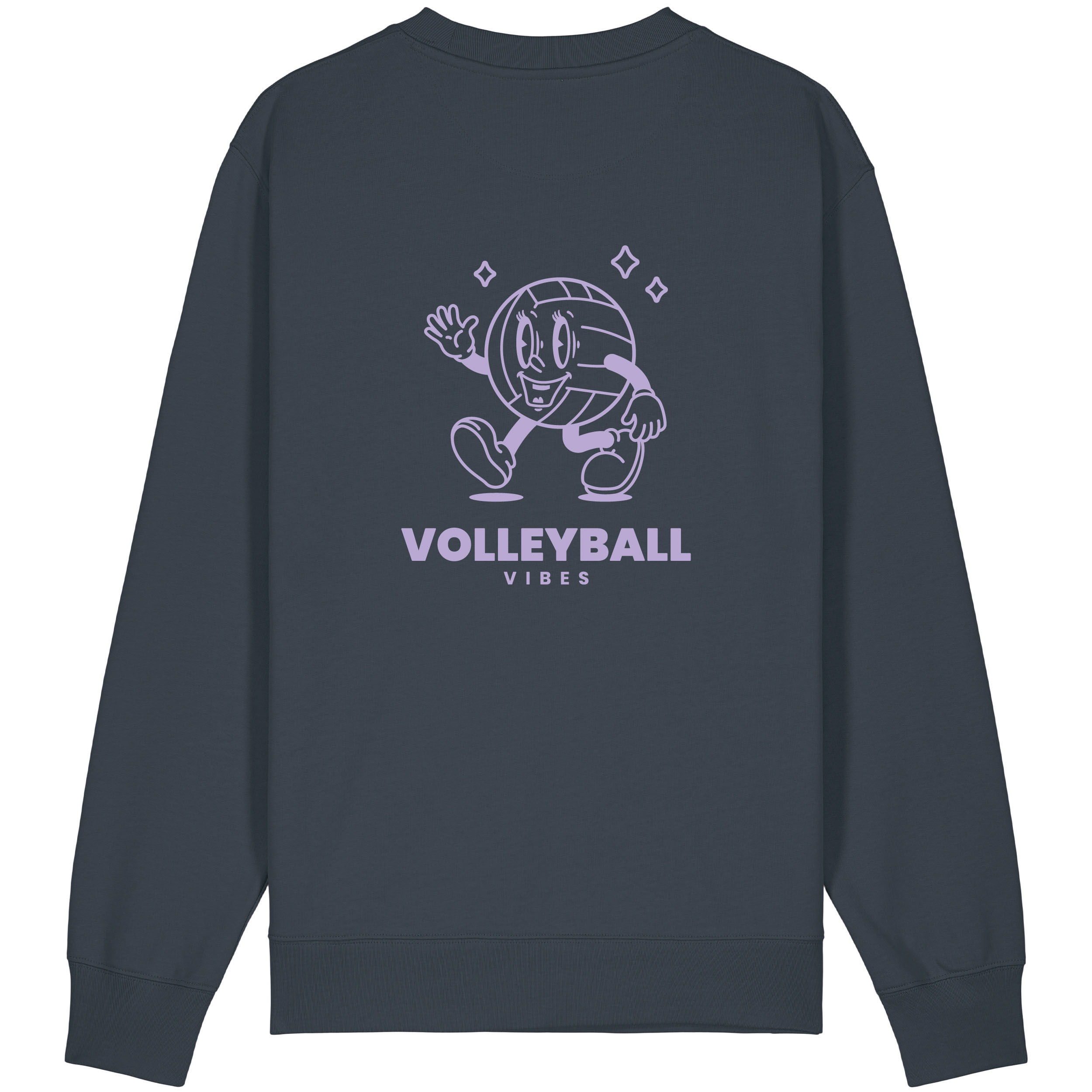 Rückseite Sweater mit "Volleyball lustig" Motiv, Farbe Anthrazit, Aufdruck Lavendel