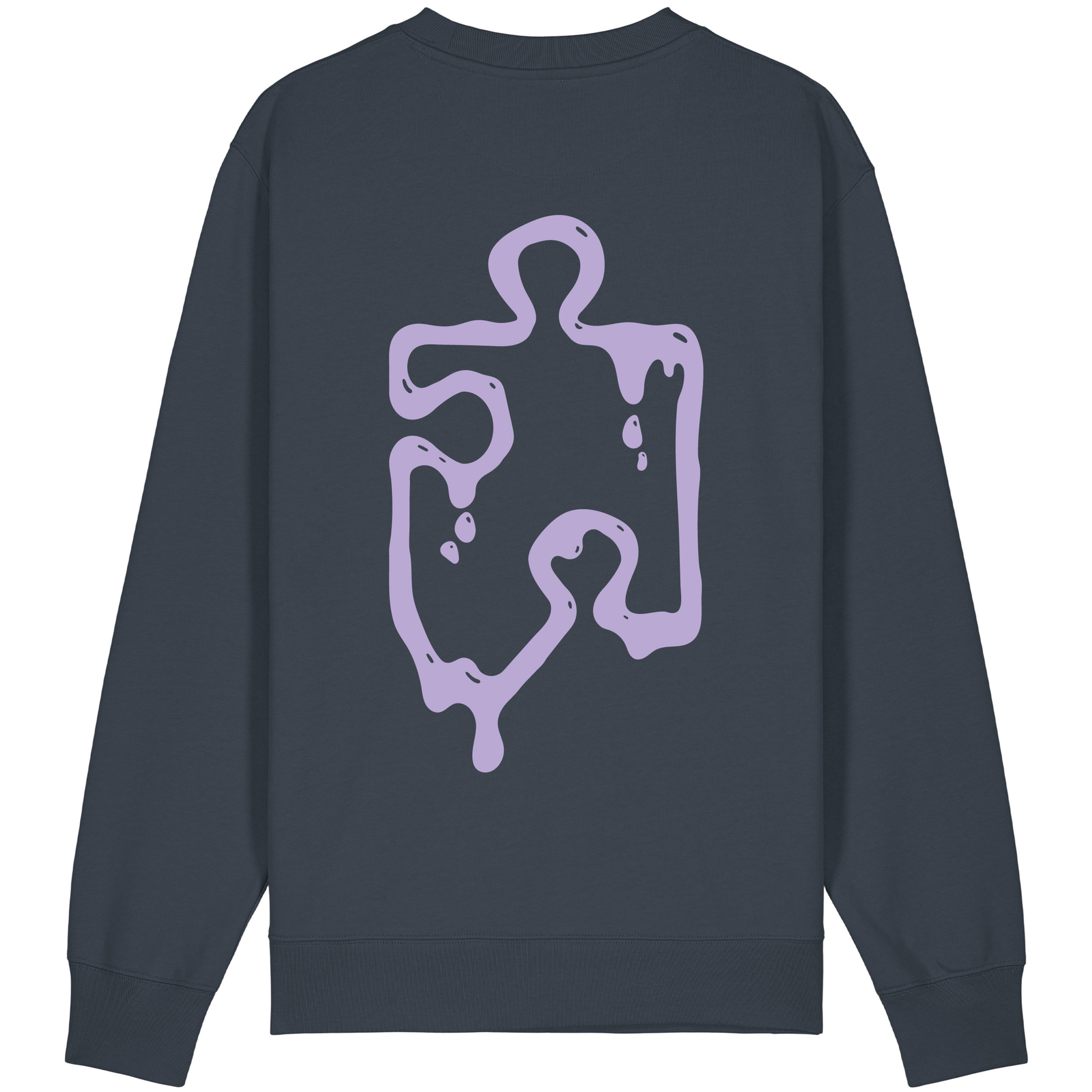 grauer Bio-Baumwolle Sweater "Melting Puzzle" Motiv Rückseite