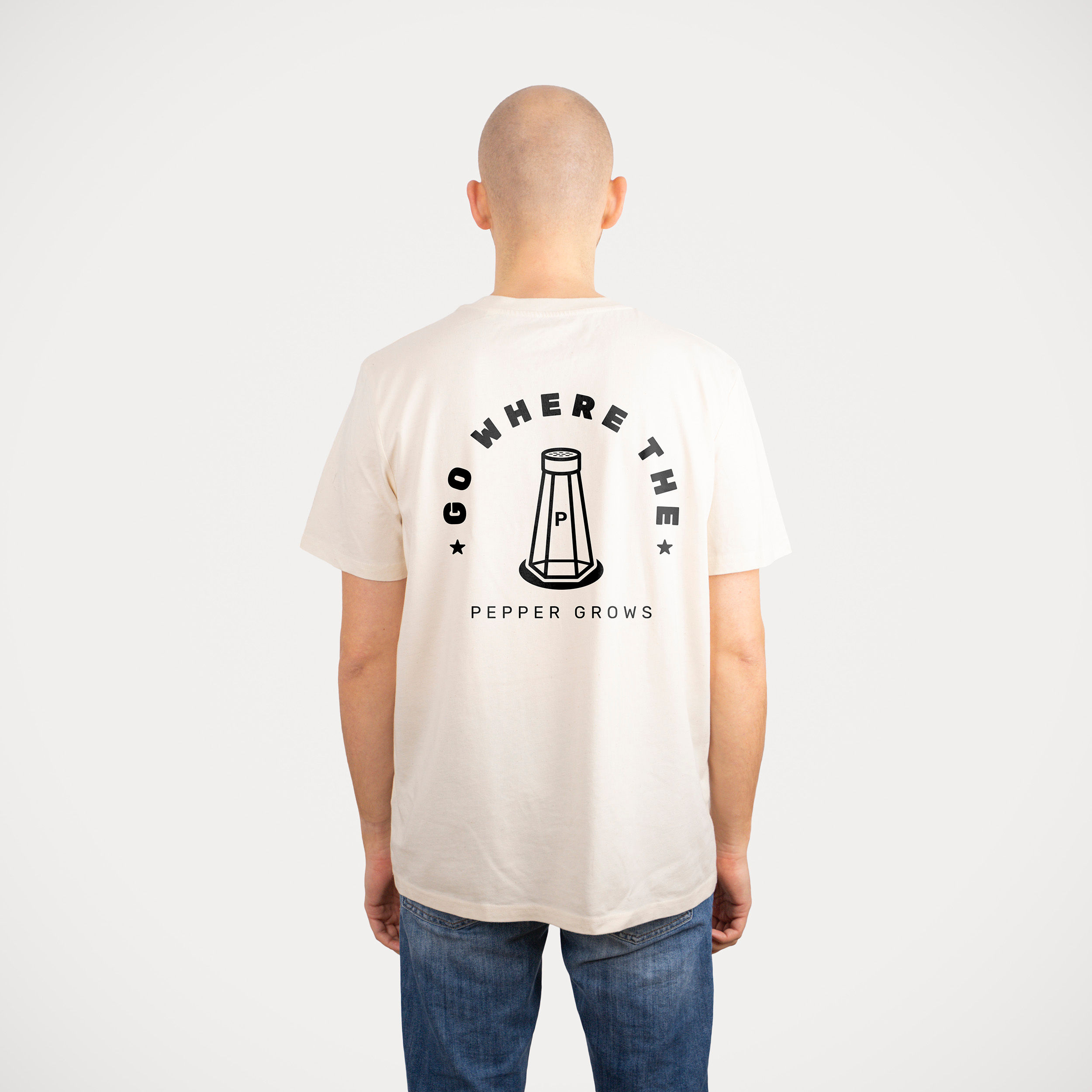 helles Bio-Baumwolle T-Shirt "Denglisch - Pepper" Motiv Rückseite