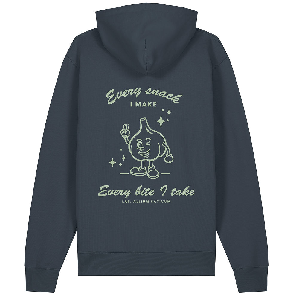 grauer Bio-Baumwolle Hoodie "Knoblauch" Motiv Rückseite