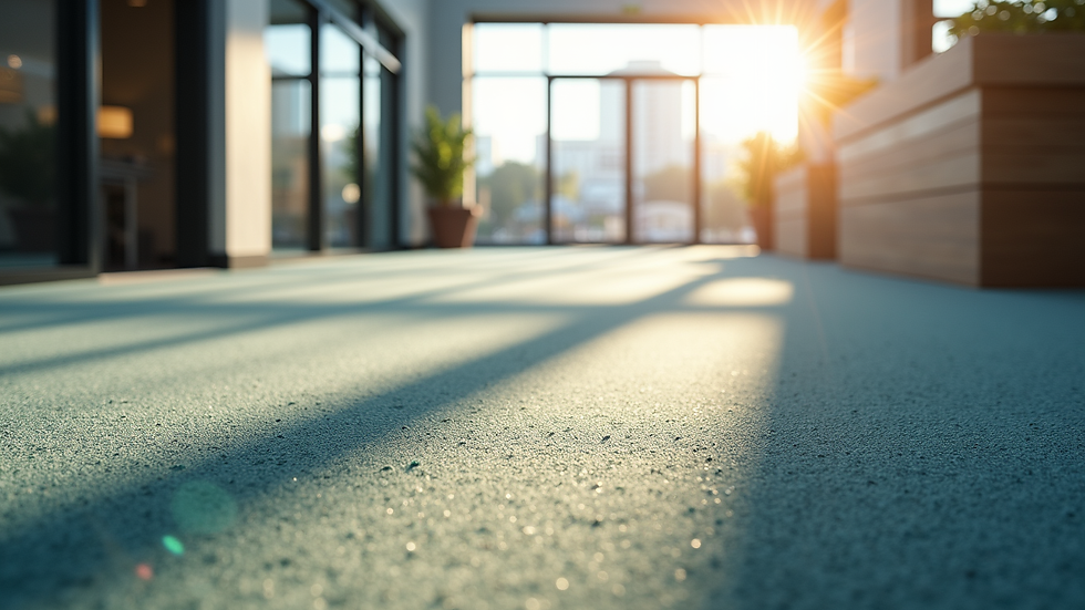 High angle view of a clean office carpet with sunlight streaming in