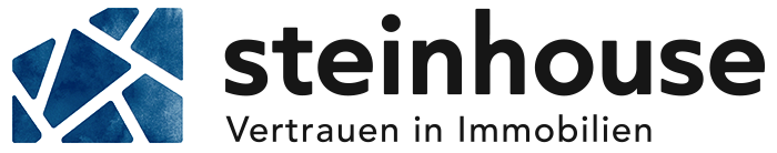Steinhaus-Logo: Blaues, abstraktes Design