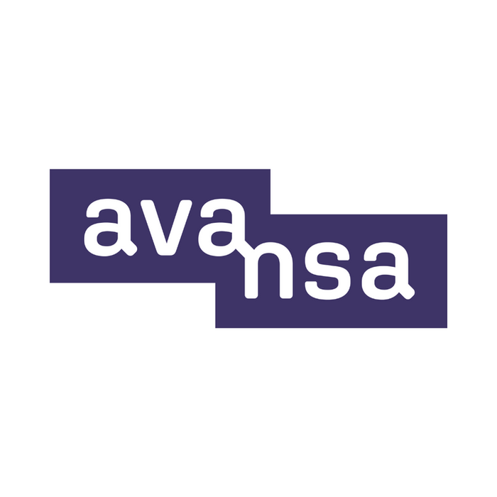 Avanza logo in white text on a dark purple background, simple design.