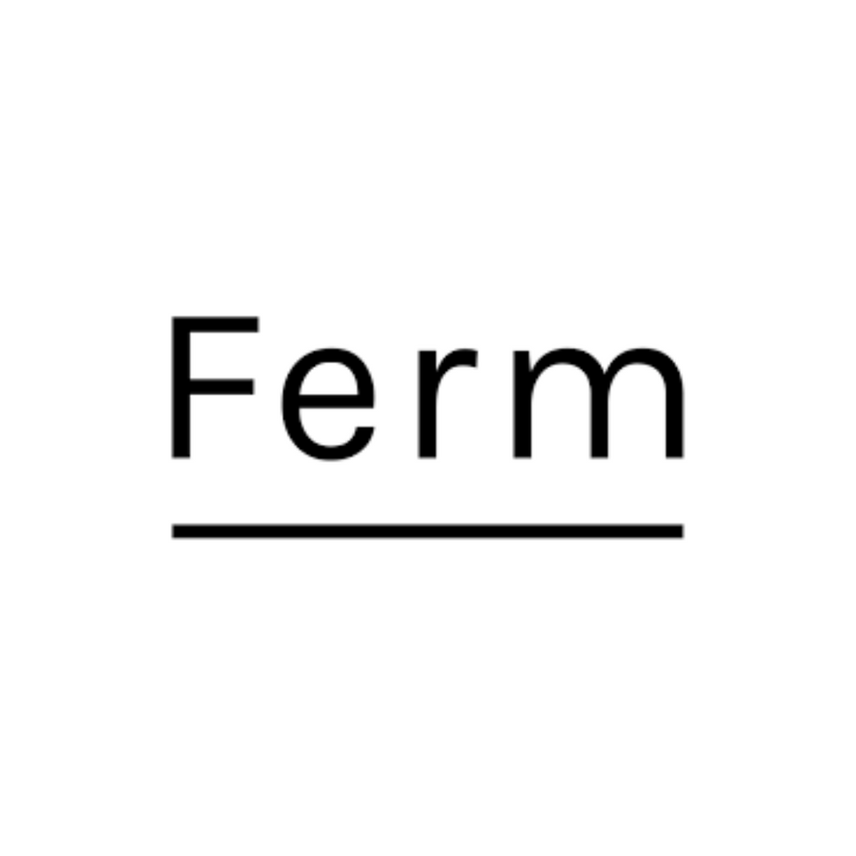 Logo met het woord Ferm eronder onderstreept op een witte achtergrond.