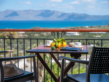 Hotel room with sea view in Kaliviani, Crete.