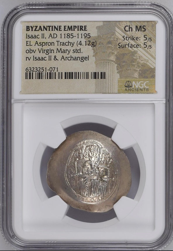 NGC鑑定 ChMS 5/5 5/5 【トップ2位グレード/ダブル5】ビザンチン帝国 イサーク2世 アスプロン 1185-1195AD エレクトラム