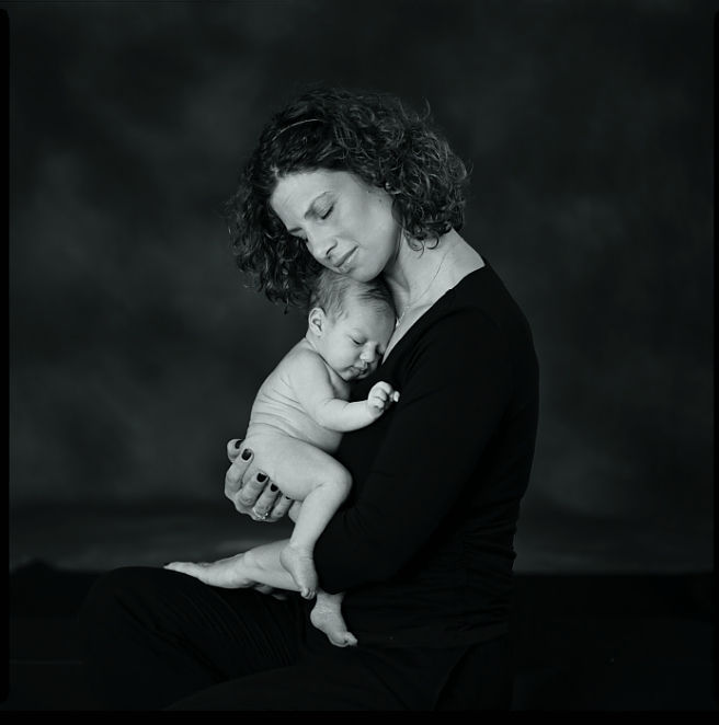 Beautiful mother and child in black and white