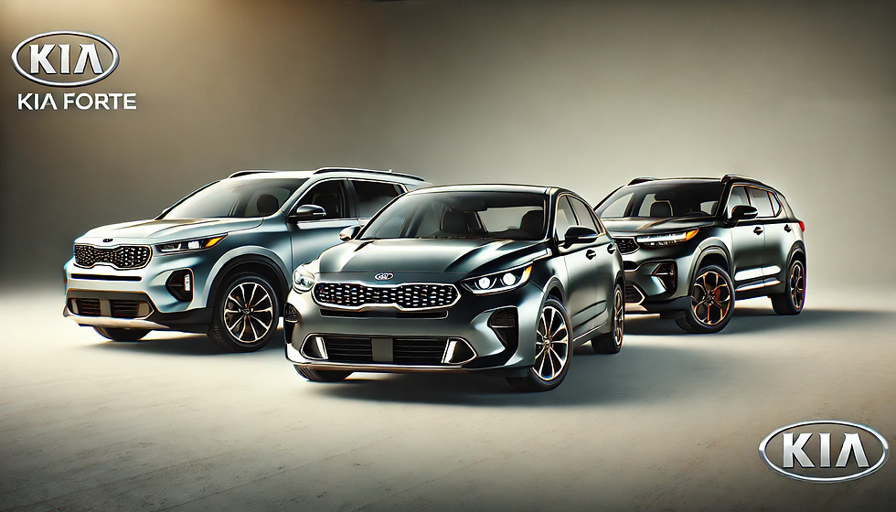 Kia models displayed in a sleek lineup, showcasing modern design and innovation.