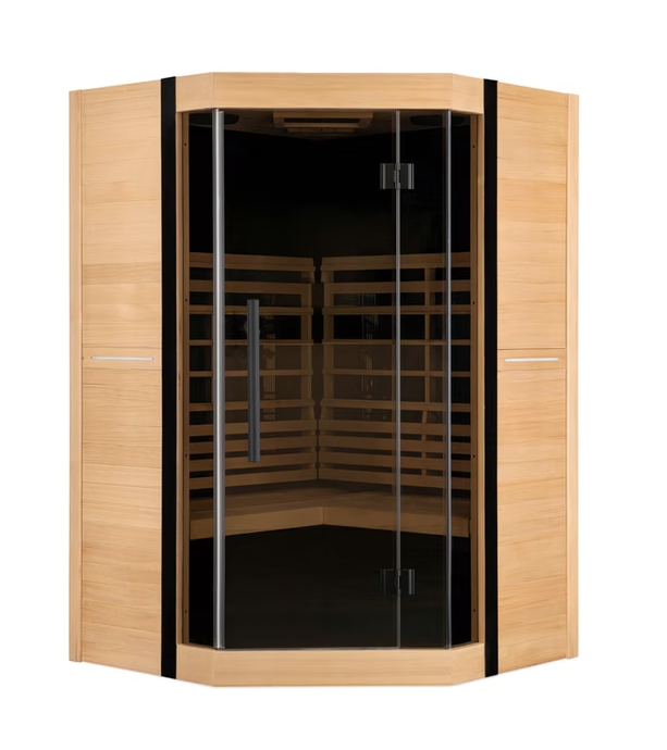 FINSAUNA Radia IR 300C two-person corner infrared sauna front view