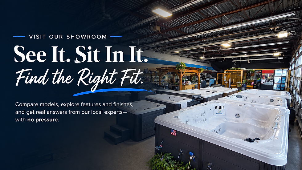 Hot tubs on display inside the Crystal Spas showroom