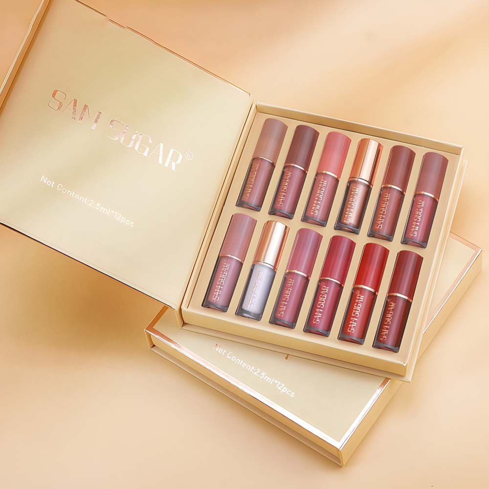 SAM SUGAR 12-Color Lip Gloss Lipstick Set Liquid Matte Velvet Women's Makeup Lon