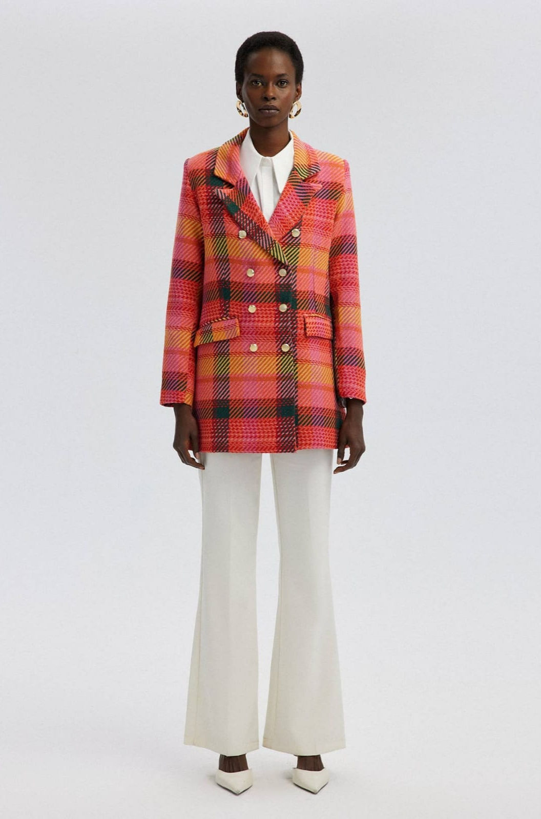 Giacca a quadri con dettaglio bottoni oro