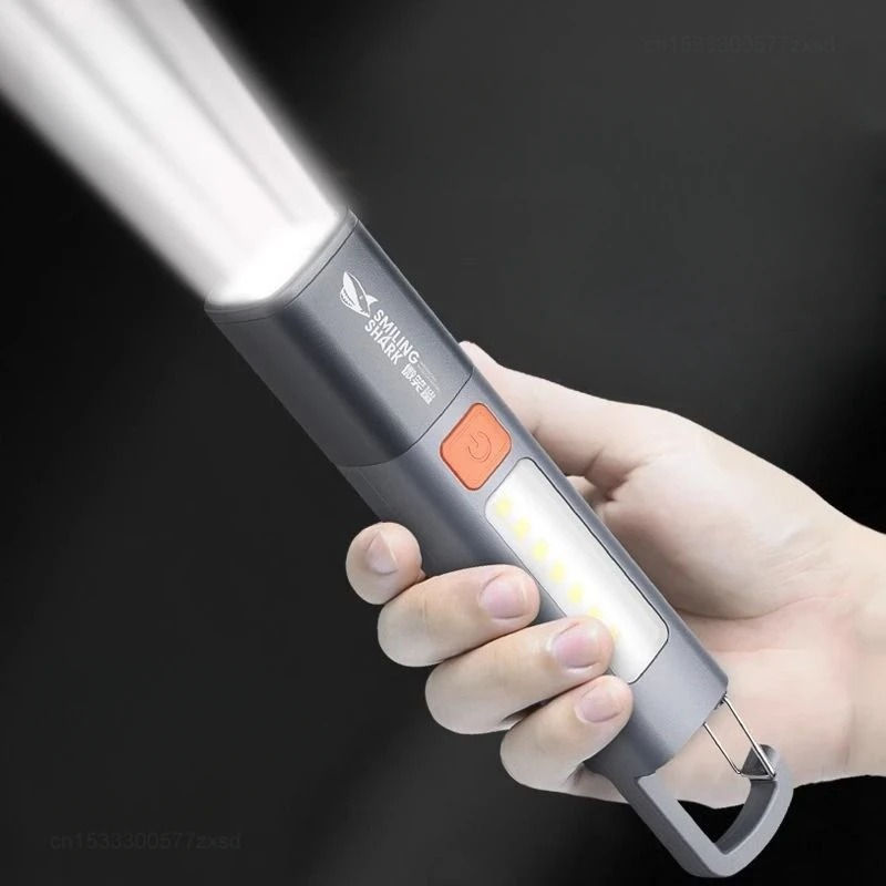 New Outdoor Portable Flashlight with Variable Focus and Floodlight Side Light