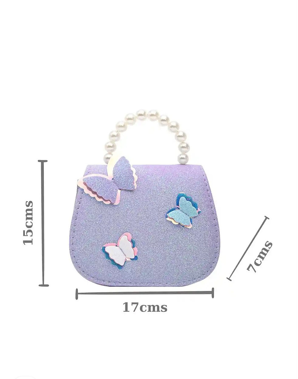 Thumbnail: Girls’ Glitter Sling Purse with Butterfly Motifs,Pearl Handle With magnetic Lock