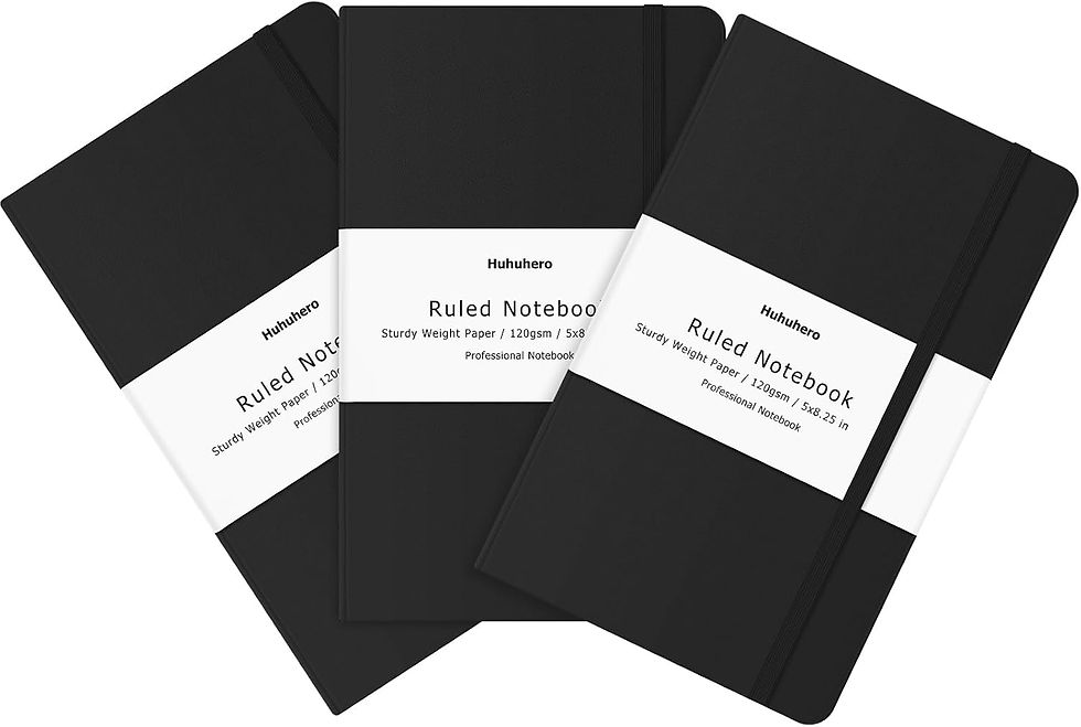 Thumbnail: Huhuhero Lined Journal Notebook, 5 Pack Black Hardcover Notebooks for Work Busi
