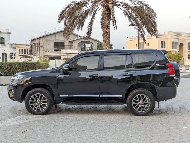 Miniature : SUV noir stationné à côté d'un palmier, bâtiments en arrière-plan.