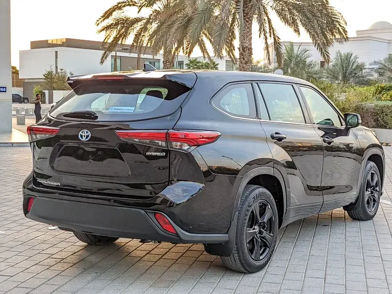 Miniature : Vue arrière d'un SUV noir, garé à l'extérieur près de palmiers.