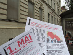 1. Mai Mobilisierung vor Schule, Uni und Krankenhaus